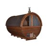 Back view of thermowood barrel sauna - BUCI