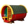 Vue latérale de la maison de jeu en bois pour enfants avec ouvertes – BUCI
