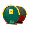 Back view of wooden barrel playhouse for children with closed end and window – BUCI